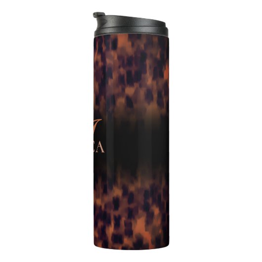 Tortoise Shell Pattern Animal Print Monogram Naam Thermosbeker (Geroteerd rechts)