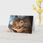 Tortoiseshel Fluffy Cat Kaart (Gele Bloem)