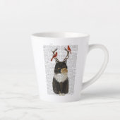 Tortoiseshel Kat met Antlers en Rode vogels Latte Mok (Rechts)