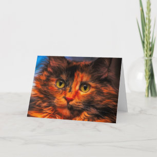 Tortoiseshell Fluffy Cat Digitale olieverfschilder Kaart