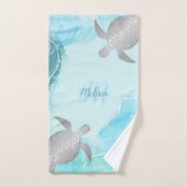 Tortue Argentée Légère Marbre Bleu Clair Monogramm (Serviette à main)