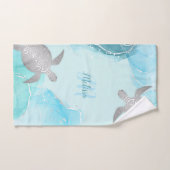 Tortue Argentée Légère Marbre Bleu Clair Monogramm (Serviette à main)