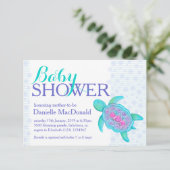 Tortue art baby shower aqua violette invitations (Debout devant)