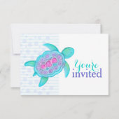 Tortue art baby shower aqua violette invitations (Dos)
