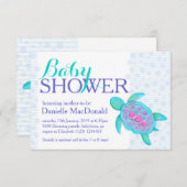 Tortue art baby shower aqua violette invitations (Devant / Derrière)