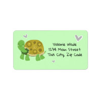 Tortue avec coeur Étiquette de adresse vert