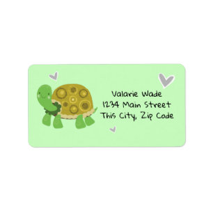 Tortue avec coeur Étiquette de adresse vert