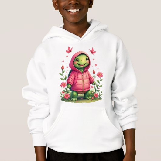 Tortue avec sweat à capuche rose (Devant)