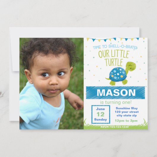 Tortue bleue Invitation à l'anniversaire avec phot (Devant)