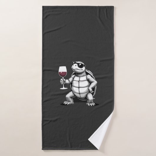tortue cool buvant du vin rouge impression d'art_1 (Serviette de bain)