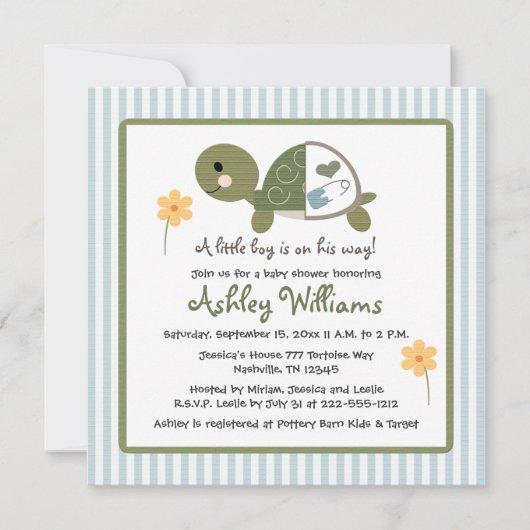 Tortue dans des invitations de baby shower de (Devant)