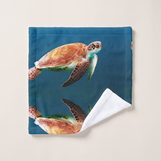 Tortue dans la mer bleue (Gant de toilette)