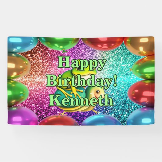 Tortue de grenouille Bannière d'anniversaire perso (Horizontal)