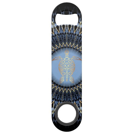 Tortue de mandala noir bleu or côtier (Devant)