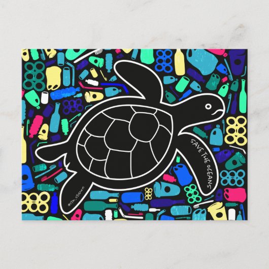 Tortue de mer avec carte postale de pollution plas (Devant)