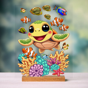 Tortue de mer Bébé heureux et mignonne personnage