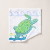 Tortue de mer bleue et verte (Gant de toilette)