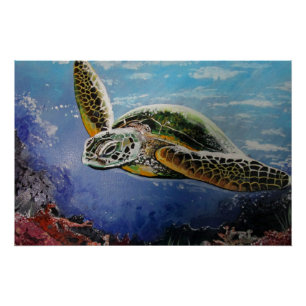 Tortue de mer colorée Art mural océanique pour le