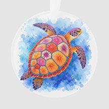 Tortue de mer colorée sous l'océan sous-marin