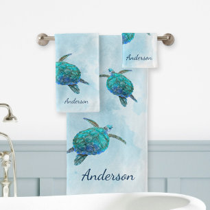 Tortue de mer côtière Océan Aqua Bleu
