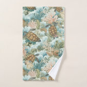 Tortue de mer côtière & Récif de corail d'été (Serviette à main)