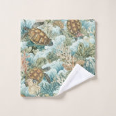 Tortue de mer côtière & Récif de corail d'été (Gant de toilette)