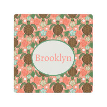 Tortue de mer et Hibiscus Coral Rose Floral