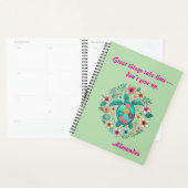 Tortue de Mer Floral Boho École Bureau avec Nom (Devant avec enveloppe)