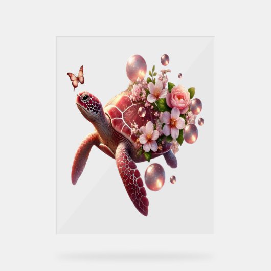 Tortue de mer Florale Boho, Fleur rose (Recto)