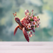 Tortue de mer Florale Boho, Fleur rose (Neutre)
