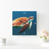Tortue de mer Grande horloge murale Carré (Maison)