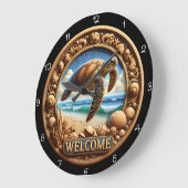 Tortue de mer Horloge d'accueil sculptée océanique (Angle)