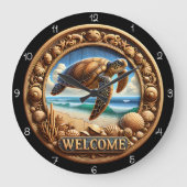 Tortue de mer Horloge d'accueil sculptée océanique (Recto)