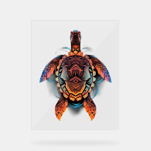 Tortue de mer Mandala Oeuvre d'art animal marin Bo (Recto)