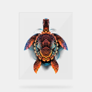 Tortue de mer Mandala Oeuvre d'art animal marin Bo
