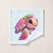 Tortue de mer rose Whimsical & mignonette à motif (Gant de toilette)