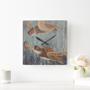 Tortue de mer thème tropical océan Horloge murale