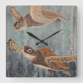 Tortue de mer thème tropical océan Horloge murale (Recto)