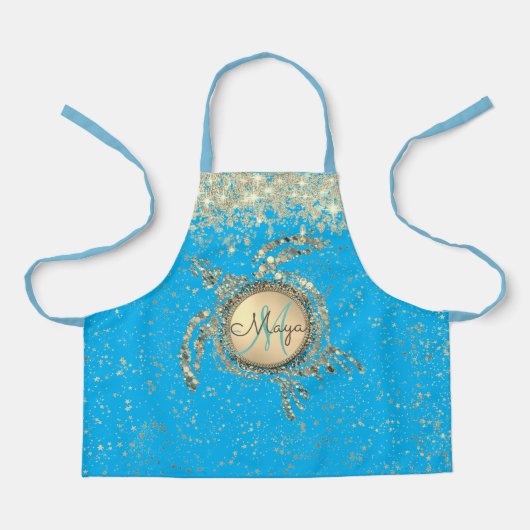 Tortue dorée sur tablier bleu (Recto)