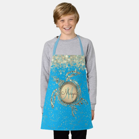 Tortue dorée sur tablier bleu (Porté)