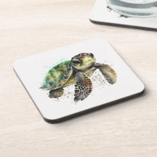 Tortue en aquarelle dessous de verre en plastique 