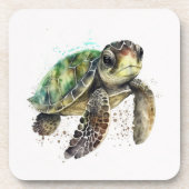 Tortue en aquarelle dessous de verre en plastique  (Devant)