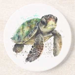 Tortue en Dessous de verre de grès aquarelle