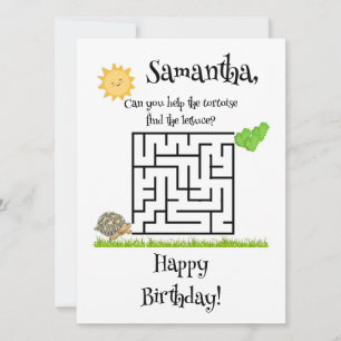 Tortue et laitue, cartes de labyrinthe d'anniversa