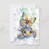 Tortue et papillon Baby shower Merci Cartes (Dos)