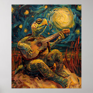 Tortue Jouant de la guitare en plein air Poster