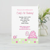 Tortue rose Lonnie 5x7 Filles Invitation d'anniver (Debout devant)