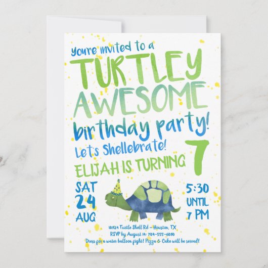 Tortue Tortue Anniversaire Fête Invitation (Devant)