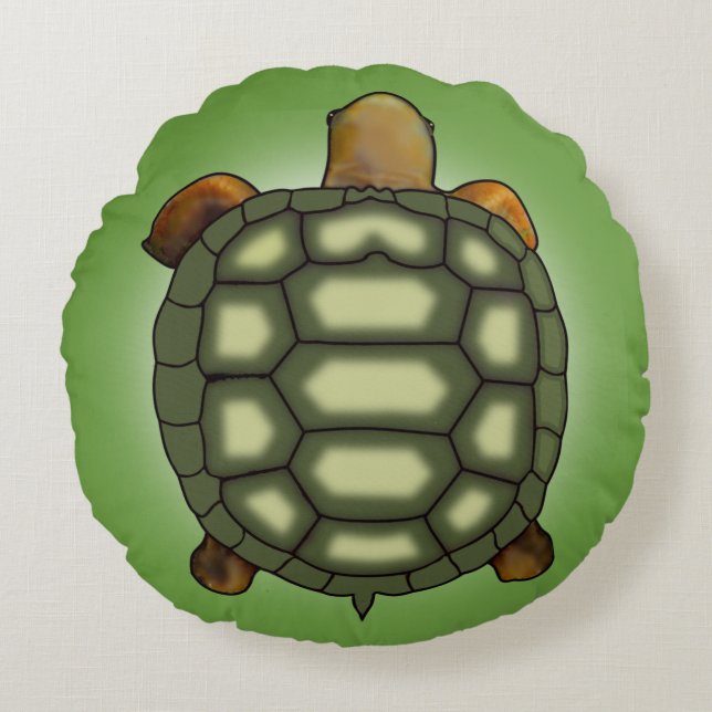Tortue verte moderne sur un coussin rond vert (Devant)