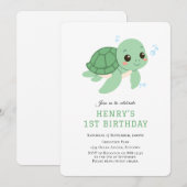 Tortue verte sous la mer 1ère invitation anniversa (Devant / Derrière)